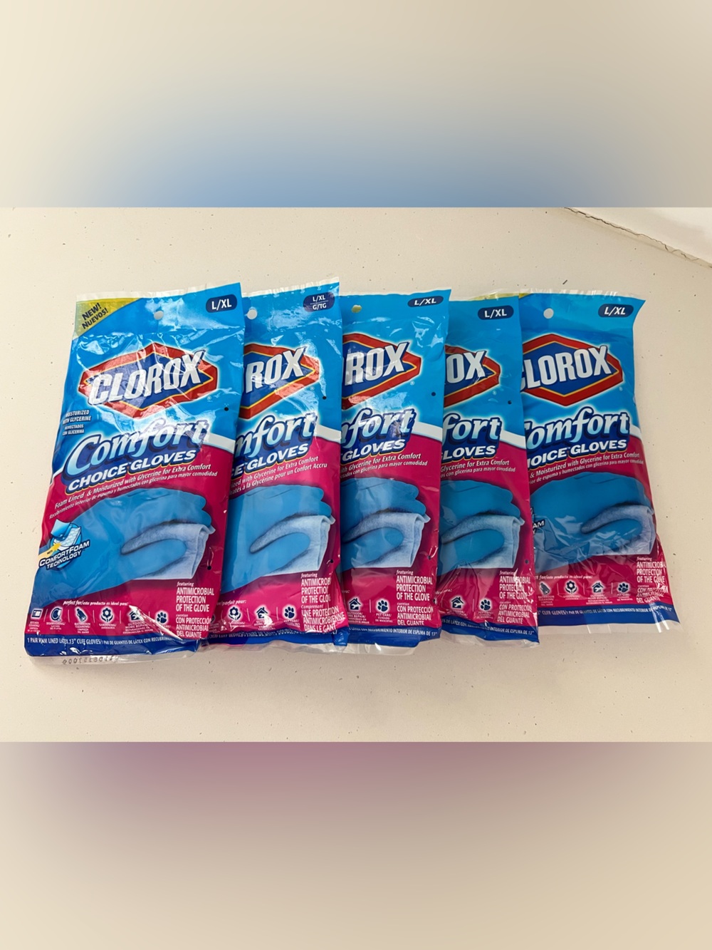 Clorox Comfort Choice Gloves 5 Pair Bundle L/XL NWT Foam Lined Latex